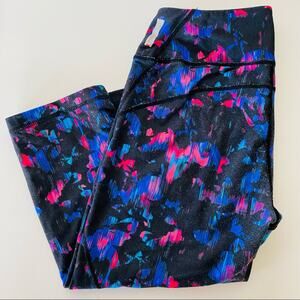 ZELLA Blue Black Pink Print High Rise Crop Leggings Shorts Go Dry Workout Gym S